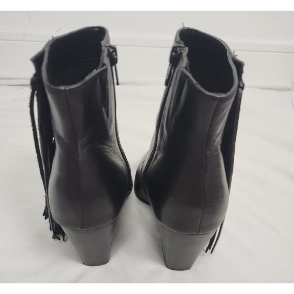 Aldo Women's Sz. 9 Black Leather Fringe Heeled Ankle Booties - Picture 3 of 7